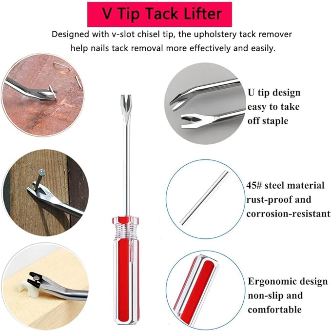 4Pcs Upholstery Staple Remover Nail Puller Nail Remover Tool Set with End Cutting Pliers Tack Puller Staple Puller Tool for Carpet Furniture Wooden Photo Frame Floor,Zipper Package