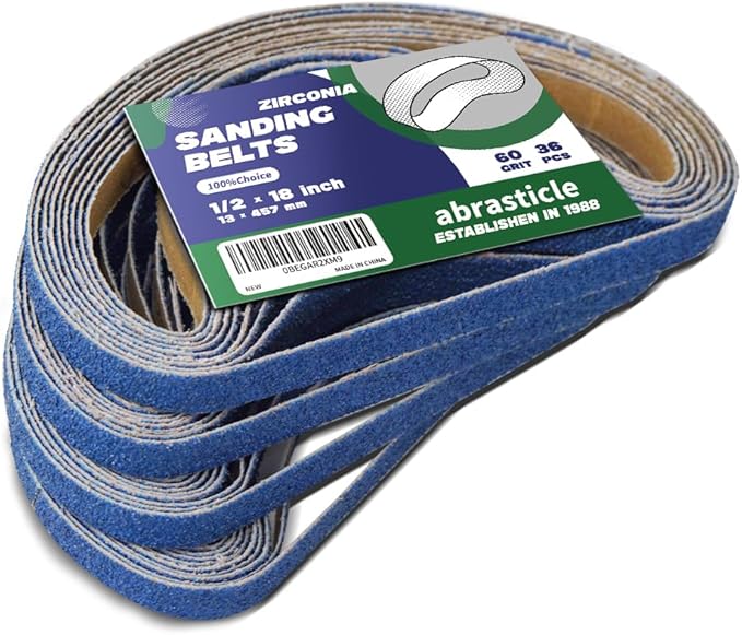 1/2" x 18" Zirconia Sanding Belts for Metal - 1/2 x 18 Inch Zirconia Metal Grinding Sand Paper, 36 PCS 60 Grits, Perfect for Knife Blade Sharpening, Metal Polishing, Derusting, Woodworking