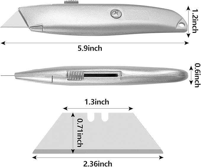 DIYSELF 2Pack Utility Knife Box Cutter Retractable Blade Heavy Duty(Silver)