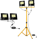 24000 Lumen LED Work Lights with Stand, Floodlight Work Light 2 Adjustable Head Work Light with 16FT IP67 aterproof Tripod Works Light Stand with Individual Switch for Construction Lighting
