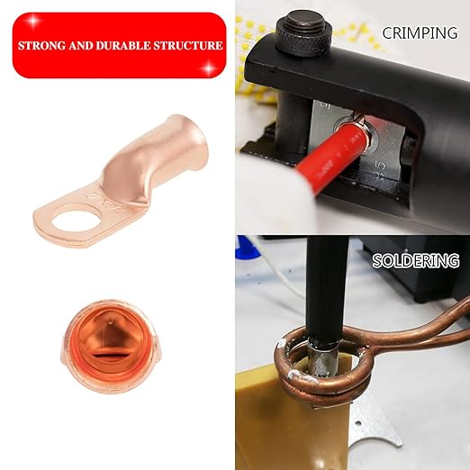 10PCS 2AWG - 3/8''Stud Heavy Duty Copper Terminals,Battery Cable Crimp Lugs,Battery Cable Ends,Bare Copper Eyelets Tubular Ring Terminals,Closed End Crimp Electric Connectors