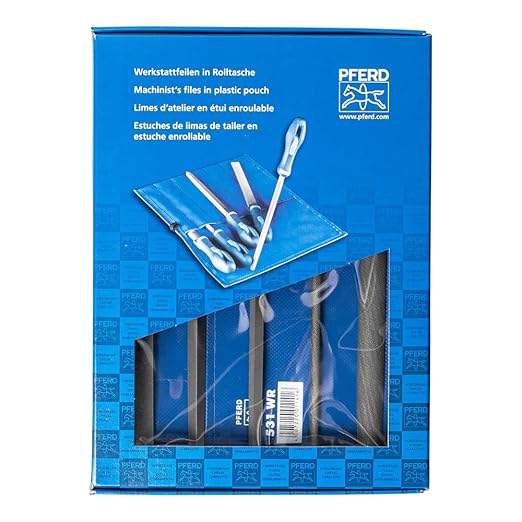 PFERD 5-Piece 8" Machinist File Set – Bastard Coarse Cut – With Ergonomic Handles & Plastic Pouch – For Universal Roughing & Finishing – Part 16078