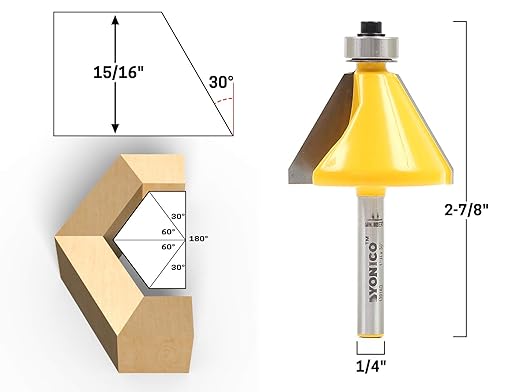 Yonico Chamfer Router Bits Bevel Edge Forming 30 Degree 1/4-Inch Shank 13905q