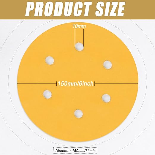 6 Inch - 6 Hole Hook and Loop Sanding Discs 600 Grit, Random Orbital Sandpaper for Automotive and Woodworking - 100 Pack