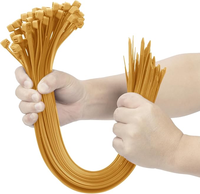 XINGO Gold 20 Inch Zip Ties Heavy Duty 100 Pack, 200 LBS Ultra Strong Plastic Wire Ties, Large Cable Ties Extra Long Tie Wraps, Indoor and Outdoor UV Resistant