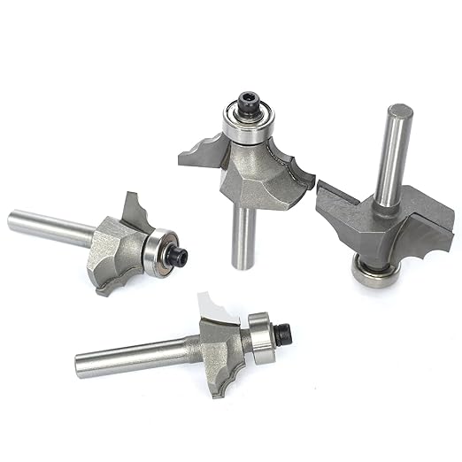 4Pcs Bearing Guided Bead Ovolo Bit Set,1/4" Shank Decorative Edge Bits with Double Round,Rounding Over Radius 3.2mm, 4mm, 5.5mm, 6.35mm, for Wood Profiling,Molding