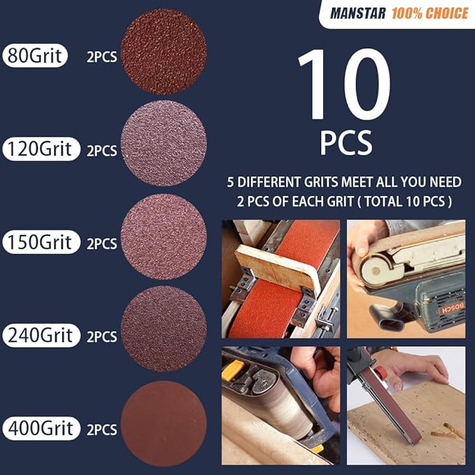 10 Pcs 2 x 72 Inch Assorted Aluminum Oxide Sanding Belt,80/120/150/240/400 Grit