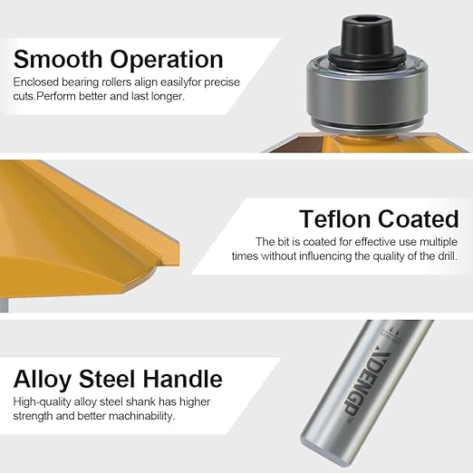 60 Degree Chamfer Router Bit with 9/16 Inch Cutting Length,1/2 Inch Shank Carbide Edge Forming Bevel Router Bit with Bearing, Chamfer Bit Miter Angle Milling Cutters Tool
