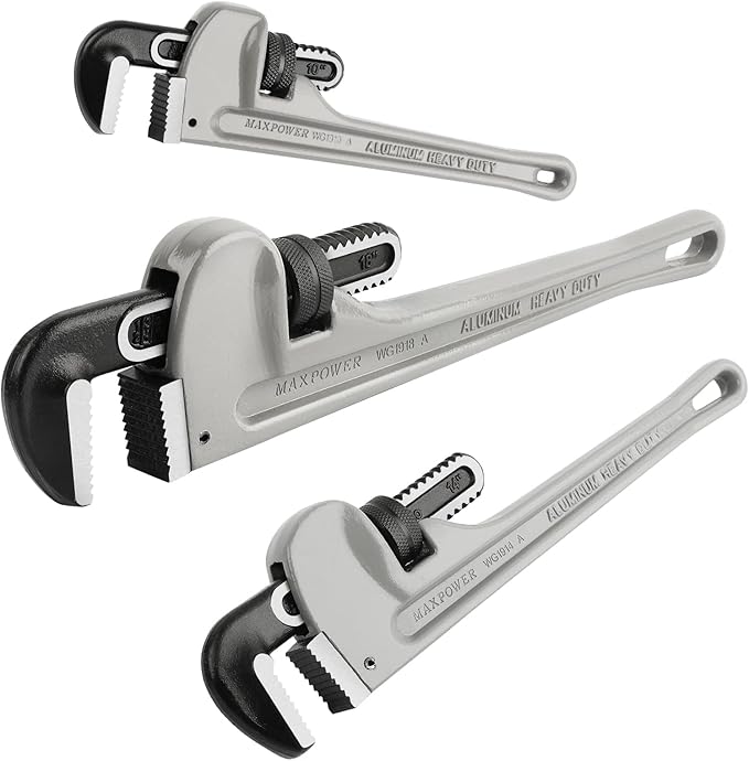 MAXPOWER Pipe Wrench Set 10" 14" 18", Aluminum Plumber Wrenches, Straight Plumbing Wrench