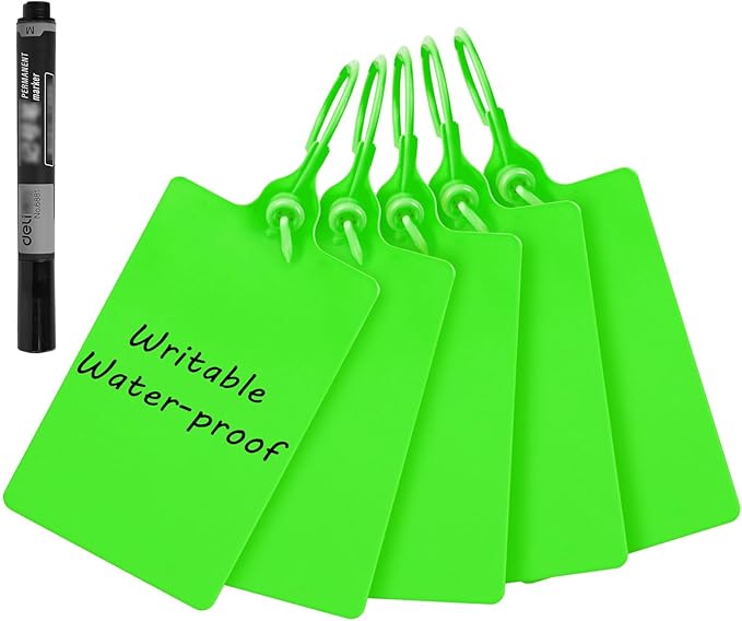 100 Plastic Tags Waterproof Tags for Labeling Shipping Tags Shipping Labels Security Tamper Seals Hanging Tags Writable Marker Ties Storage Tag with One Marker Pen (Green)