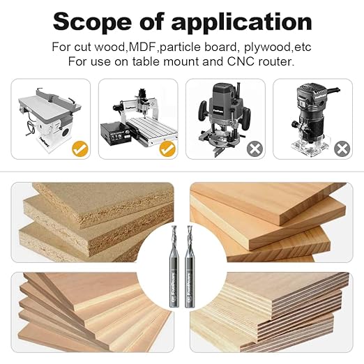 FivePears Up&Down Cut Spiral Router Bits Set for CNC, 1/8 inch Cutting Diameter and 1/2 inch Cutting Length 1/4 inch Shank Carbide End Mill Router Bit for Wood Carving Engraving Grinding Grooving