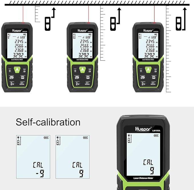 Huepar Laser Distance Measure 330Ft with Li-ion Battery & Electric Angle Sensor, Backlit LCD Laser Measure M/In/Ft with High Accuracy Multi-Measurement Modes, Pythagorean, Distance, Area&Volume-LM100A