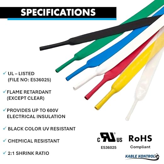 Kable Kontrol Heat Shrink Tubing - 2” Inch - 25' Ft Long, Blue Polyolefin - 2:1 Industrial Shrink Tube & Cable Sleeve for Electrical Wire Insulation - Rated for 600 V