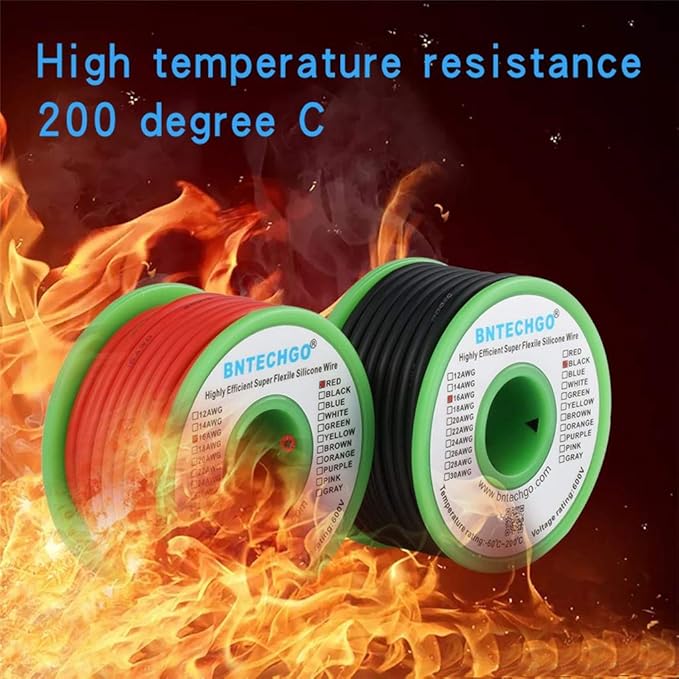 BNTECHGO 16 Gauge Silicone Wire Spool red 25ft and Black 25ft Flexible 16 AWG Stranded Tinned Copper Wire
