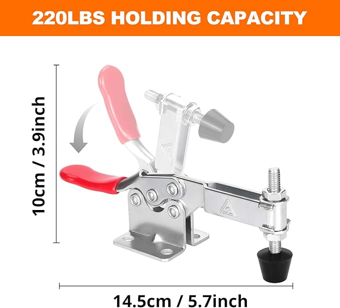 Chfine 10 Pack Toggle Clamps, Hold Down Clamp 220Lbs Holding Capacity Quick Release Horizontal Clamps with Rubber Pressure Tip for Woodworking Jigs and Fixtures, Welding, Drill Press, Crosscut Sled