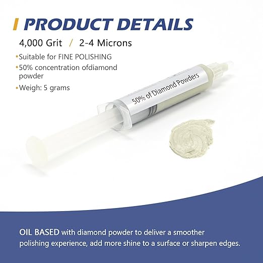 SCOTTCHEN Diamond Polishing Paste,4,000 Grit 2-4 Microns Lapping Compound with 50% Concentration of Diamond Powders for Jewelry, Metal, Ring, Glass, Coin,etc.-5 Gram