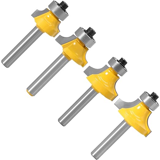 1/4Shank 4pcs Corner Rounding Bit Set(5/16" 3/16" 1/4" 1/8" Radius 4Pcs) Corner Rounding Edge-Forming Roundover