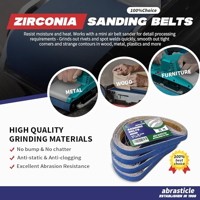 1/2" x 18" Zirconia Sanding Belts for Metal - 1/2 x 18 Inch Zirconia Metal Grinding Sand Paper, 36 PCS 80 Grits, Perfect for Knife Blade Sharpening, Metal Polishing, Derusting, Woodworking
