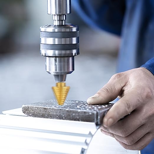 Titanium Step Drill Bit, 1/4" to 1-3/8" Step Bit for Metal, 10 Sizes HSS Step Drill Unibit