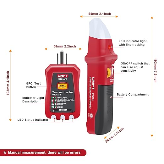 UNI-T AC Circuit Breaker Tracer Finder Tool with Adaptor & Electrical Integrated GFCI Outlet Tester, 90-120V Adjustable Sensitivity Beep Indicattion Alligator Banana Clip Adaptor