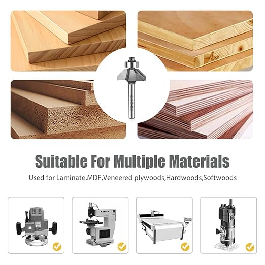 WSOOX 45 Degree Chamfer Router Bits with 1/4" shank 4PCS Bevel Edge Forming Router Bits (Cutting Diameter:1/4”, 5/16”, 3/8”, 1/2”)