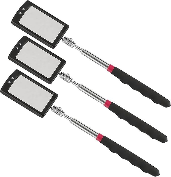 Inspection mirror telescoping with light Mirror practical addition to car repair, and anyone's toolbox Inspection Tool for Checking Vehicle, and Other Small Parts Extended (Inspection mirror-3PCS)
