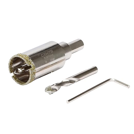 15/16inch | 24mm Diamond Hole Saw with Center Drill bit and Diamond-Coated Center Drill bit for Ceramic Glass Marble Fiberglass Granite and Porcelain Tiles by CENYB