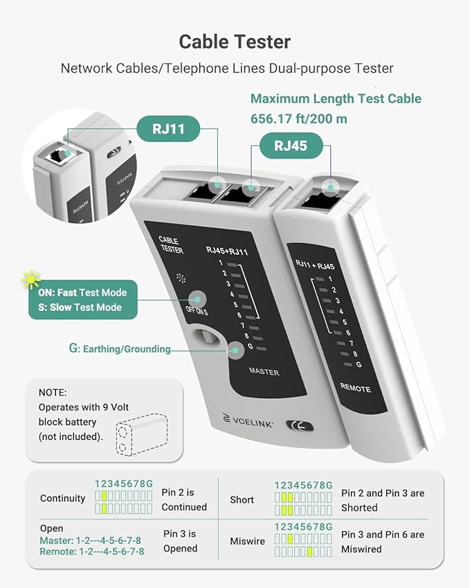 VCELINK RJ45 Crimp Tool Kit 105-in-1 for CAT7/CAT6A/CAT6/CAT5E/CAT5 Connectors, Includes Crimper Blades Replaceable, Cable Tester, Wire Cutter for Beginners Professionals DIY Network Setups