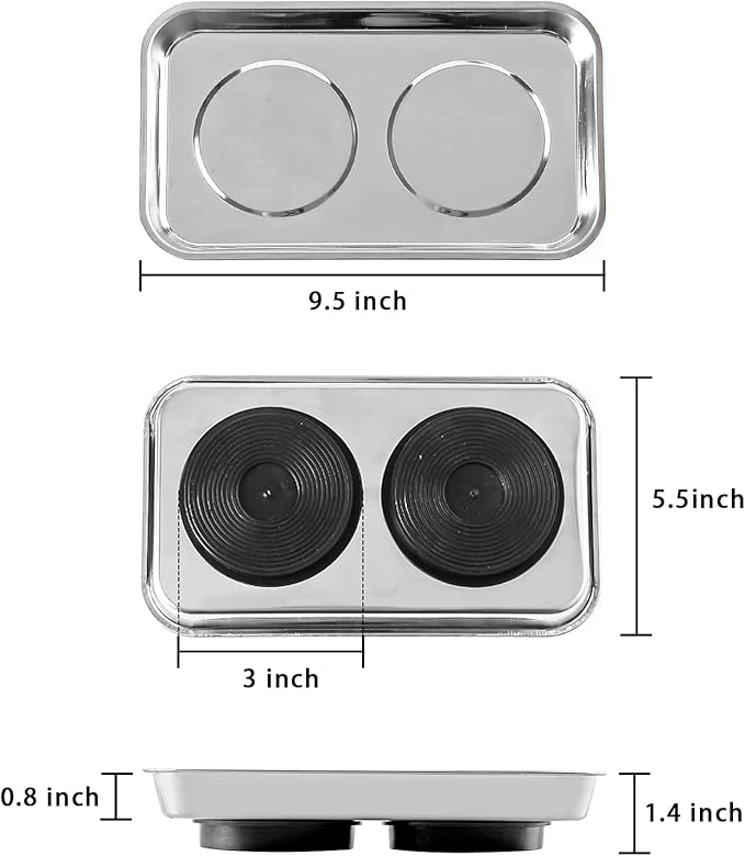 3 Pieces Magnetic Trays Set Stainless Steel Magnet Tool Tray Parts Holder for Screws, Sockets, Bolts, Pins, Mechanic's and Automotive