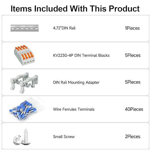 5Pcs DIN Terminal Blocks, 4 Conductor Compact Wire Conductor Splicing Connectors, KV223 Lever Wire Connectors for AWG 28-12, 600V 32A