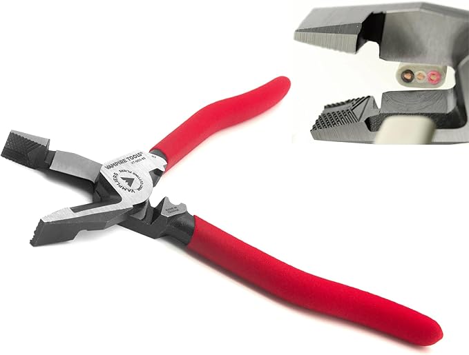 VAMPLIERS 8.5" Shearing Linesman Pliers, Electrician Side Cutting Pliers Screw Extractor Jaws, Crimper, & Shearing Blades. Easily Cut PVC insulated 3-Core Cable, Copper Wire, Soft Metals