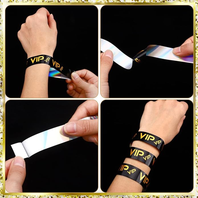 Teling 500 Pack VIP Plastic Wristbands Bracelets Party for Events VIP Custom Wristbands Plastic Bracelets Tear proof Waterproof Wrist Bands Arm Bands for Events Concerts