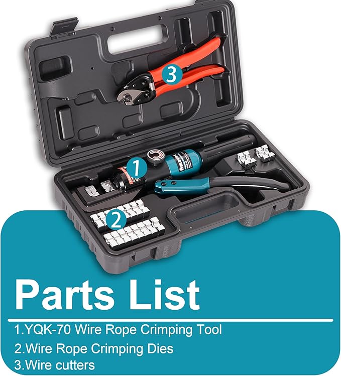 AMZCNC Wire Rope Crimping Tool for Aluminum Crimping Loop Sleeve, Two Barrel Ferrule, Oval Sleeves, 3/64 in to 3/16 in, Stainless steel wire rope Swaging Tool Kit with Wire Rope Cutter