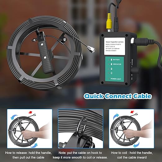 Sanyipace Drain Camera, Sapphire Lens, Remote Control, 5X Zoom in, 1080P FHD, Battery Level Display, 12 Adjustable LEDs, Plumbing Snake, Waterproof Pipe Inspection Camera, 16GB TF Card, 65FT/20M