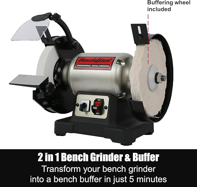 BUCKTOOL 8 inch Dual Speed Bench Grinder & Buffer, Professional Low High Speed Bench Grinder Buffer with Cast Iron Base TDS-200DS