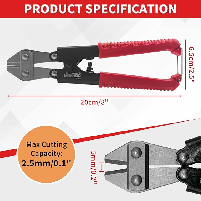 Bolt Cutter 8 inch, Mini Bolt Cutter with Comfort Handle Grip, Safty Lock, Heavy Duty Bolt Cutter for Bolts, Steel Wires, Cables and Rivets