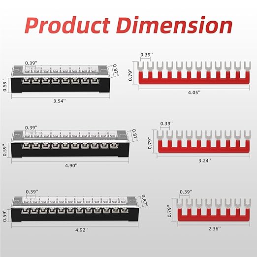 APIELE Screw Terminal Block 8/10/12 Position Dual Row Covered 600V 15A Pre-Insulated Terminal Barrier Strips (15A 8P/10P/12P+6PCS Wiring Strips)