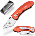Vickay Box Cutter Folding Utility Knife Heavy Duty with 5 SK5 Quick Change Blades, Safety Axis Lock Design Razor Knife, Lightweight Aluminum Body Belt Clip for Office
