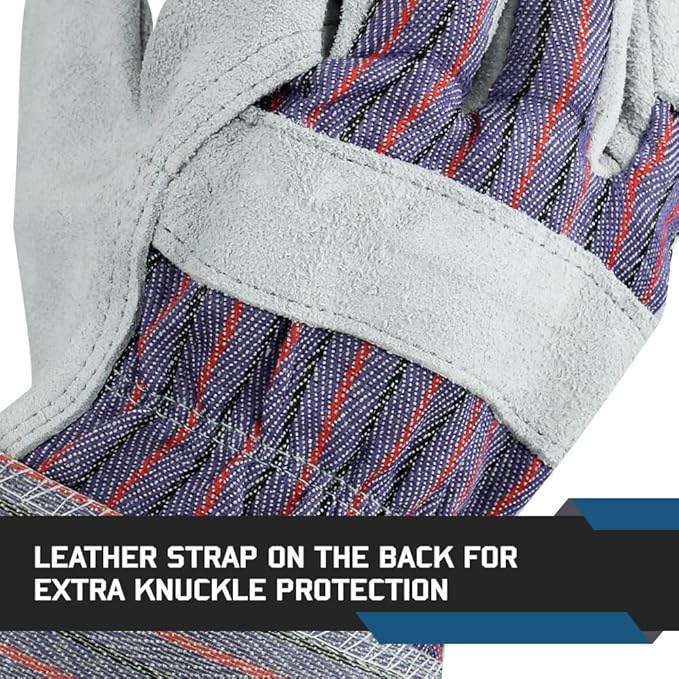 Glove Station Cowhide Split Leather Palm Work Gloves with Rubberized Safety Cuff