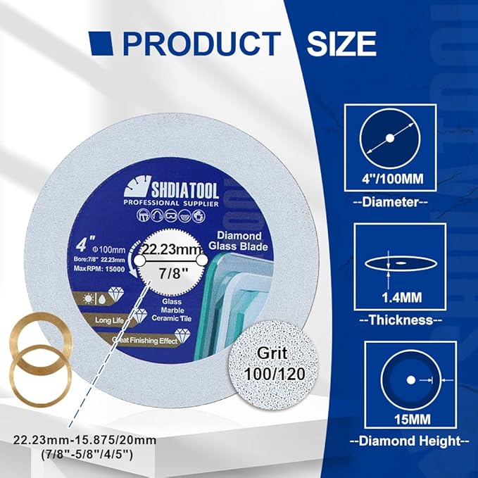 SHDIATOOL Diamond Glass Cutting Disc 4-Inch Saw Blade, Ultra-Thin Cut Off Wheel for Tile Ceramic Porcelain Marble 100mm (2 of Pack)