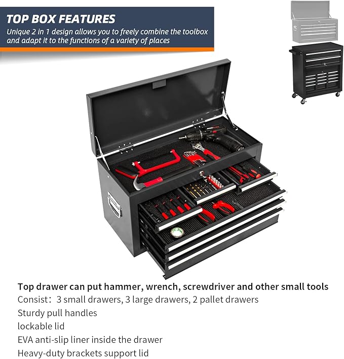 8-Drawer High Capacity Rolling Tool Chest with Wheels, Big Tool Storage Removable Tool Box Combo, Tool Storage Cabinet