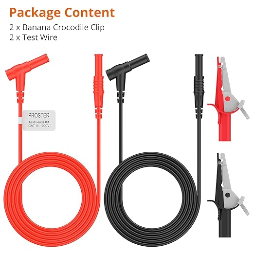 Proster Banana to Alligator Clip - Test Leads CATIII 1000V 10A with Alligator Clip, Insulated Copper Conductors Safety Cables for Multimeter, Electrical, Automotive & Home Testing