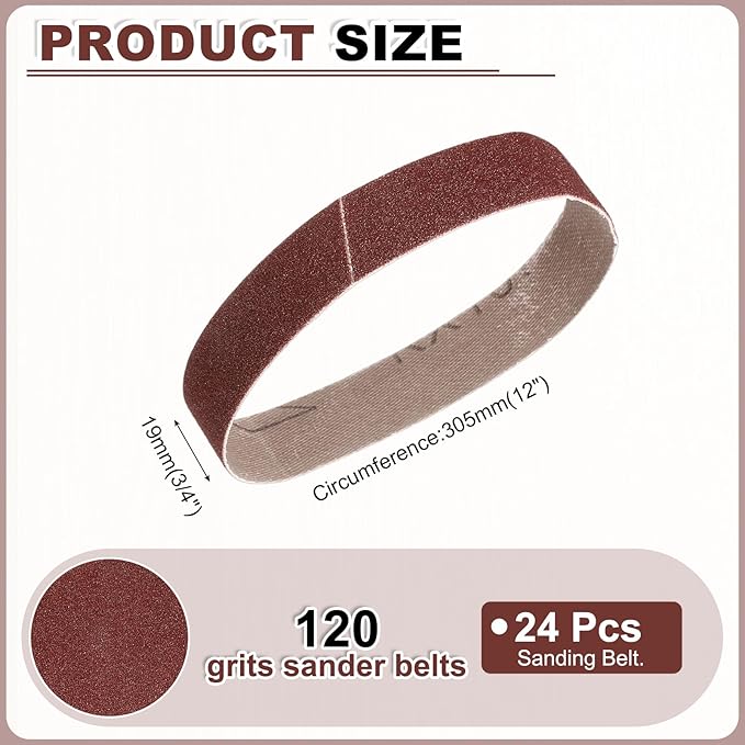 HARFINGTON 3/4 x 12 Inch Sanding Belts, 24 Pcs 120 Grits Aluminum Oxide Abrasive Belt Sander File Belt for Woodworking, Metal Polishing, Knife Sharpener