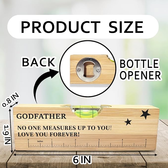 Godfather Gifts from godchild Wooden Spirit Level, Christmas Fathers Day Birthday Thank You Gifts Ideas for godfather Wooden Spirit Level Bottle Opener