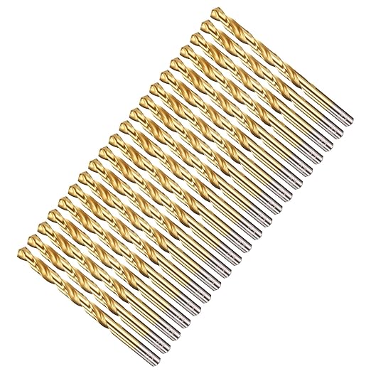Drill Bit, 19/64" Cutting Diameter, 4341 HSS TiN Coated 135° Cutting Angle Jobber Bits - (Applications: for Drilling Soft Metal Plastic Wood), 20-Pieces