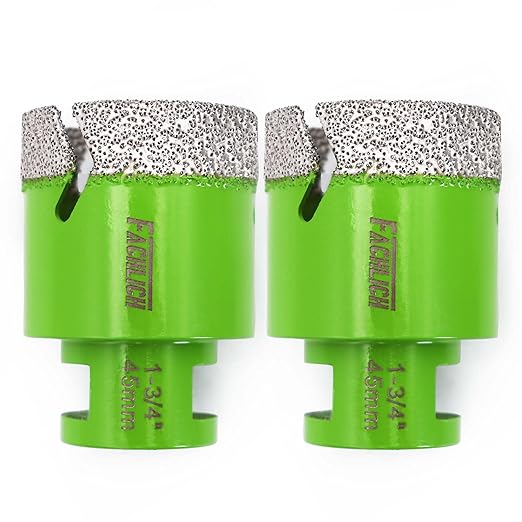 Diamond Core Drill Bit,2pcs Diameter 1-3/4 inch 45mm Thread 5/8-11,Vacuum Brazed Dry Wet Hole Saw for Porcelain Tile,Granite,Marble,Concrete,Masonry,Brick