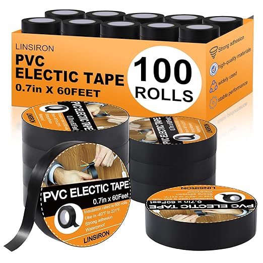 Wire Harness Tape 100 Rolls 3/4Inch*60Ft PVC Electrical Insulation Wrap Heat Resistant Waterproof Wiring Loom Cable Protection Self Adhesive Black