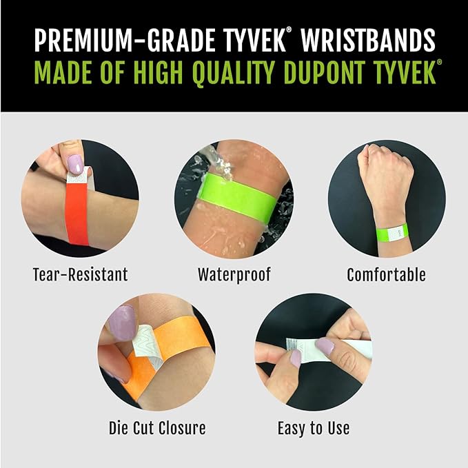 500 WristCo Red, White, and Blue Tyvek Wristbands for Events – Security Cuts & Tamper-Proof Design to Prevent Reuse – Premium-Grade Bracelets for Hospital & Medical ID, Party & VIP Identification