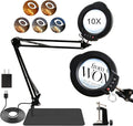 2-in-1 Desk Lamp & Clamp Light, 10X Magnifying Glass with Light and Stand, 5 Color Modes 10 Brightness Dimmable LED Desk Lamp,14.5inch Adjustable Swing Arm for Reading Crafts Painting Close (Black)