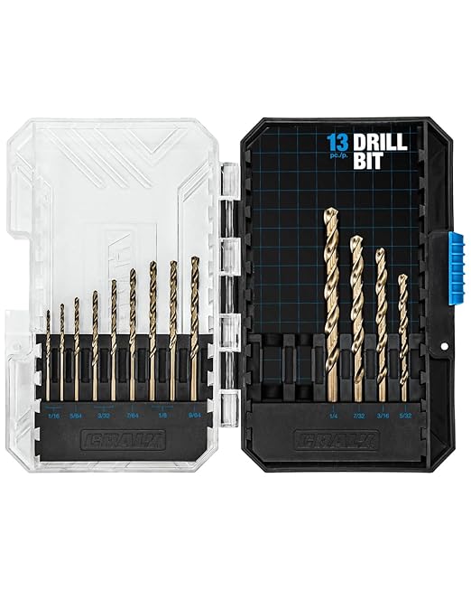 CRALY 13-Piece Cobalt Drill Bit Set, M35 HSS Jobber Length Twist Drill Bits, 135 Degree Split Point, for Hard Metal, Stainless Steel, Cast Iron, Plastic